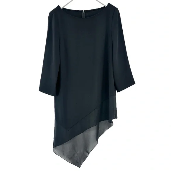 St. John Cady Asymmetric Hem Half Sleeve Silk Blend Minimalist Tunic Blouse Top - Picture 2 of 8